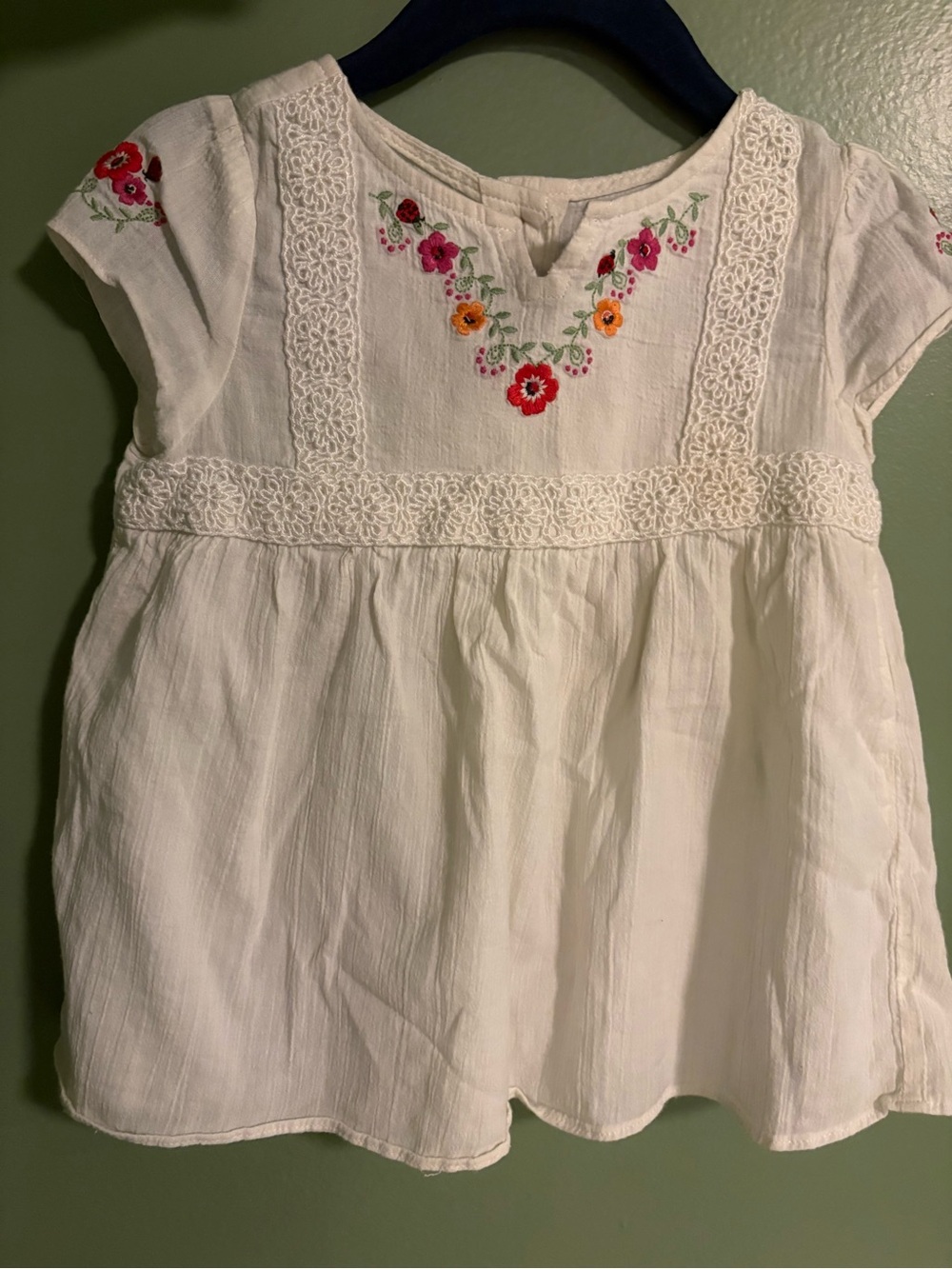 Girls' White Embroidered Cotton Top